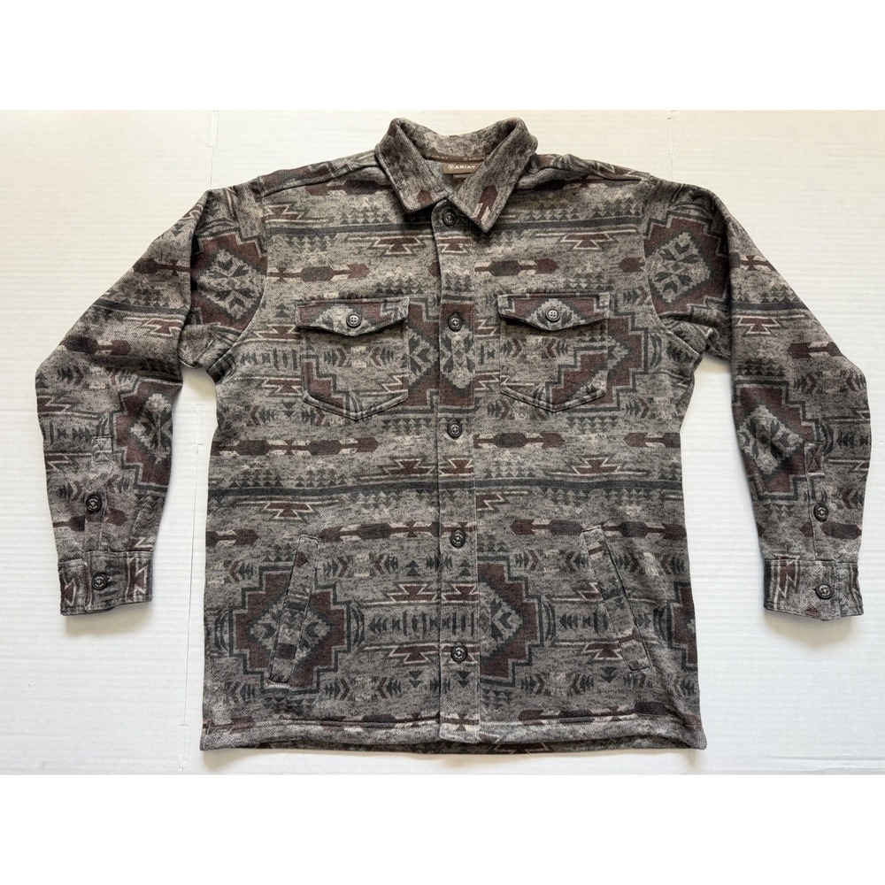 Ariat Fleece Lined Shirt Jacket Mens L Brown Aztec Southwestern Shacket Western